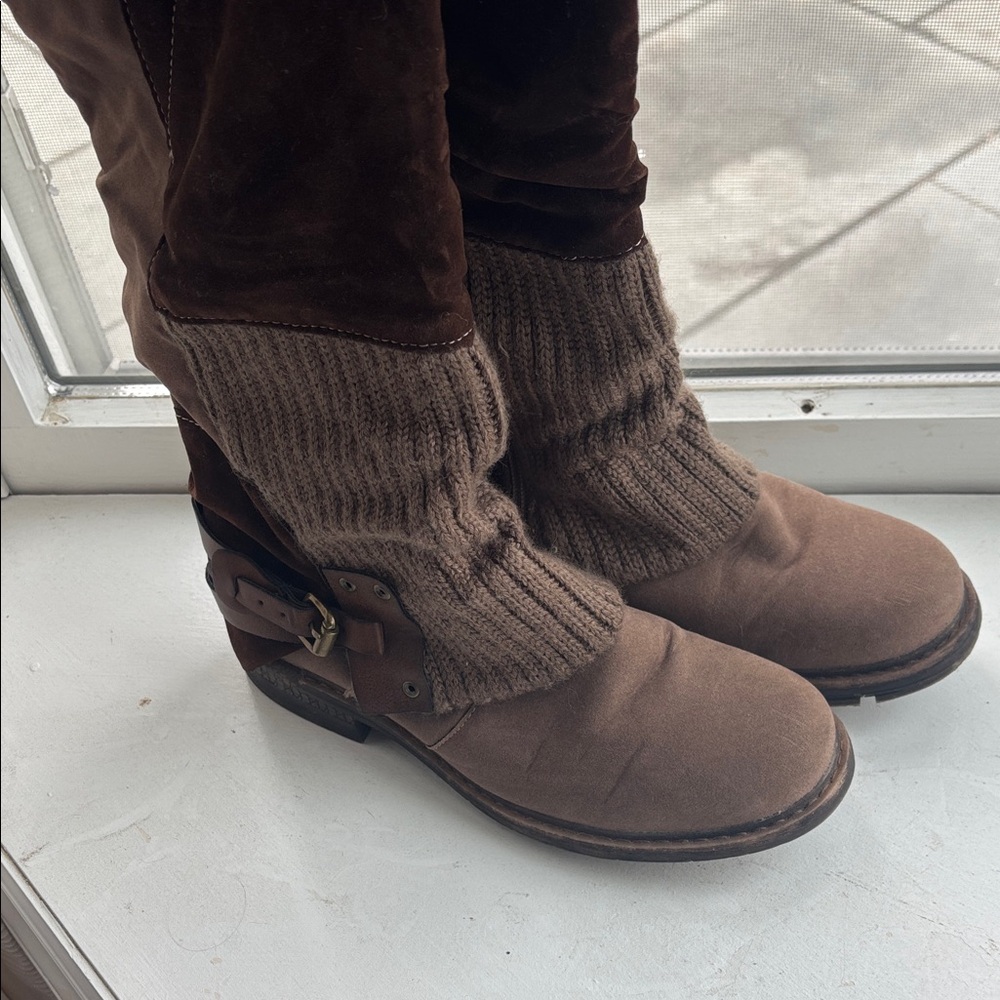 Muk Luks Brown Knit and Suede Women's Boots